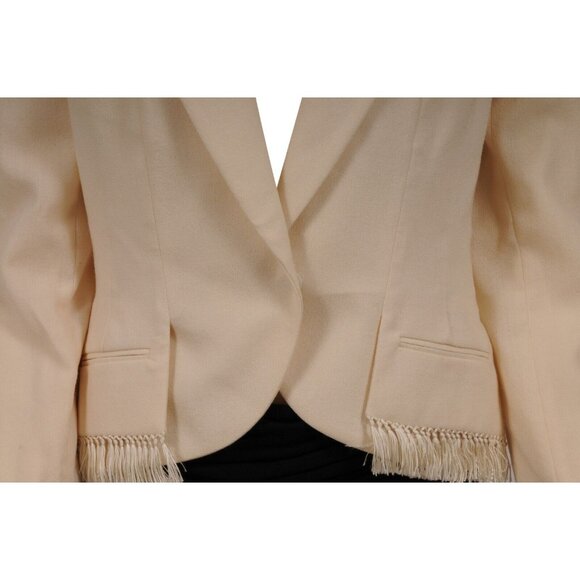 Christian Dior Vintage 2000's Shawl Lapel Fringe Blazer US 10 FR 42 Cream Wool - Picture 3 of 16